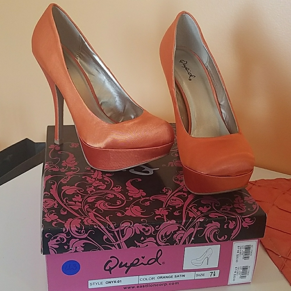 Orange satin heels